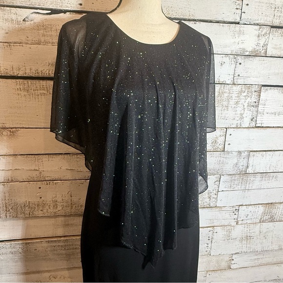 En Focus Studio Black Evening Dress w/Glitter Drape, Size 8 - Picture 2 of 6